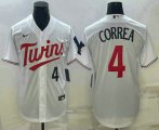 Wholesale Cheap Men's Minnesota Twins #4 Carlos Correa Number White Red Stitched MLB Cool Base Nike Jersey