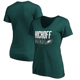 Wholesale Cheap Philadelphia Eagles Fanatics Branded Women\'s Kickoff 2020 V-Neck T-Shirt Midnight Green