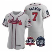 Wholesale Cheap Men Atlanta Braves 7 Dansby Swanson 2021 Gray World Series With 150th Anniversary Patch Stitched Baseball Jersey
