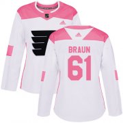 Wholesale Cheap Adidas Flyers #61 Justin Braun White/Pink Authentic Fashion Women's Stitched NHL Jersey