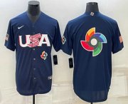 Wholesale Cheap Men's USA Baseball Blank 2023 Navy World Baseball Big Logo Classic Stitched Jersey