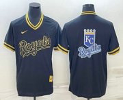 Wholesale Cheap Men's Kansas City Royals Big Logo Black Gold Nike Cooperstown Legend V Neck Jerseys