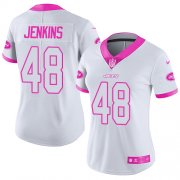 Wholesale Cheap Nike Jets #48 Jordan Jenkins White/Pink Women's Stitched NFL Limited Rush Fashion Jersey