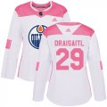 Wholesale Cheap Adidas Oilers #29 Leon Draisaitl White/Pink Authentic Fashion Women's Stitched NHL Jersey