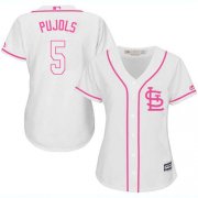 Wholesale Cheap Cardinals #5 Albert Pujols White/Pink Fashion Women's Stitched MLB Jersey