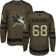 Wholesale Cheap Adidas Sharks #68 Melker Karlsson Green Salute to Service Stitched Youth NHL Jersey