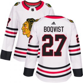 Wholesale Cheap Adidas Blackhawks #27 Adam Boqvist White Road Authentic Women\'s Stitched NHL Jersey