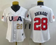 Wholesale Cheap Women's USA Baseball #28 Nolan Arenado Number 2023 White World Classic Replica Stitched Jersey