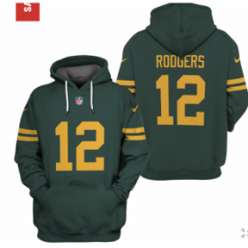 Wholesale Cheap Men\'s Green Bay Packers 12 Aaron Rodgers 2021 Green Pullover Hoodie