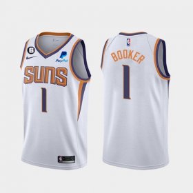 Wholesale Cheap Men\'s Phoenix Suns #1 Devin Booker White Association Edition With NO.6 Patch Stitched Basketball Jersey