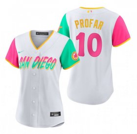 Wholesale Cheap Women\'s San Diego Padres #10 Jurickson Profar White 2022 City Connect Cool Base Stitched Baseball Jersey(Run Small)