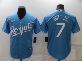 Wholesale Cheap Men\'s Kansas City Royals #7 Bobby Witt Jr Light Blue Cool Base Stitched MLB Jersey