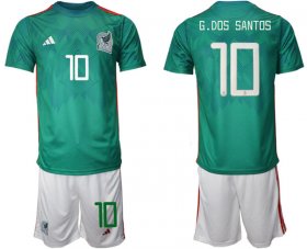 Wholesale Men\'s Mexico #10 D.dos Santos Green Home Soccer Jersey Suit