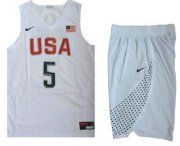 Wholesale Cheap 2016 Olympics Team USA Men's #5 Kevin Durant Revolution 30 Swingman White Jersey With Shorts