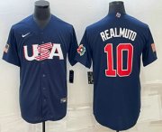 Wholesale Cheap Men's USA Baseball #10 JT Realmuto 2023 Navy World Baseball Classic Stitched Jersey