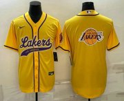 Wholesale Cheap Men's Los Angeles Lakers Yellow Team Big Logo Cool Base Stitched Baseball Jersey