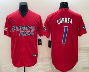 Wholesale Cheap Men's Puerto Rico Baseball #1 Carlos Correa 2023 Red World Baseball Classic Stitched Jerseys