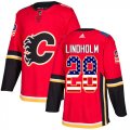 Wholesale Cheap Adidas Flames #28 Elias Lindholm Red Home Authentic USA Flag Stitched Youth NHL Jersey
