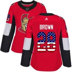 Wholesale Cheap Adidas Senators #28 Connor Brown Red Home Authentic USA Flag Women\'s Stitched NHL Jersey