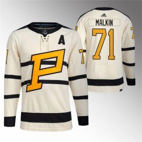 Wholesale Cheap Men\'s Pittsburgh Penguins #71 Evgeni Malkin Cream 2023 Winter Classic Stitched Jersey
