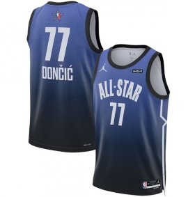 Wholesale Cheap Men\'s 2023 All-Star #77 Luka Doncic Blue Game Swingman Stitched Basketball Jersey