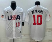 Wholesale Cheap Men's USA Baseball #10 JT Realmuto Number 2023 White World Baseball Classic Stitched Jerseys