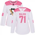 Wholesale Cheap Adidas Penguins #71 Evgeni Malkin White/Pink Authentic Fashion Women's Stitched NHL Jersey