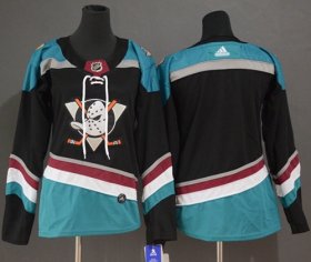 Wholesale Cheap Adidas Ducks Blank Black/Teal Alternate Authentic Women\'s Stitched NHL Jersey