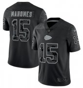 Wholesale Cheap Men's Kansas City Chiefs #15 Patrick Mahomes Black Reflective Limited Stitched Jersey