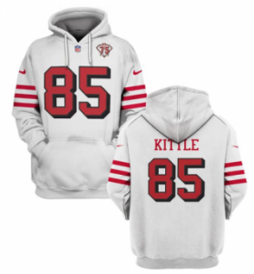 Wholesale Cheap Men\'s San Francisco 49ers #85 George Kittle 2021 White 75th Anniversary Pullover Hoodie