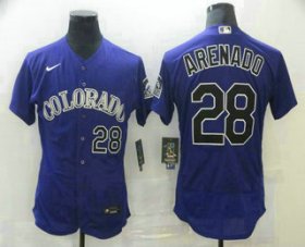 Wholesale Cheap Men\'s Colorado Rockies #28 Nolan Arenado Purple Stitched MLB Flex Base Nike Jersey