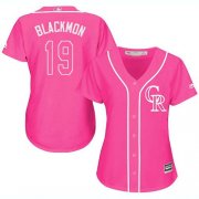 Wholesale Cheap Rockies #19 Charlie Blackmon Pink Fashion Women's Stitched MLB Jersey