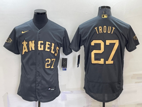 Wholesale Men\'s Los Angeles Angels #27 Mike Trout Number Grey 2022 All Star Stitched Flex Base Nike Jersey