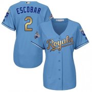 Wholesale Cheap Royals #2 Alcides Escobar Light Blue Women's 2015 World Series Champions Gold Program Cool Base Stitched MLB Jersey