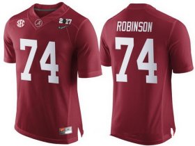 Wholesale Cheap Men\'s Alabama Crimson Tide #74 Cam Robinson Red 2017 Championship Game Patch Stitched CFP Nike Limited Jersey