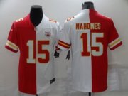 Wholesale Cheap Men's Kansas City Chiefs #15 Patrick Mahomes Red White Split Vapor Limited Stitched Jersey