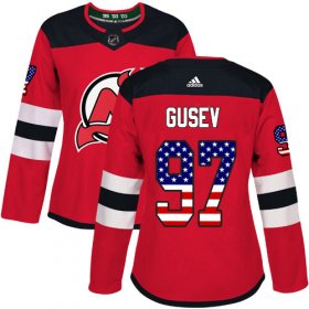 Wholesale Cheap Adidas Devils #97 Nikita Gusev Red Home Authentic USA Flag Women\'s Stitched NHL Jersey