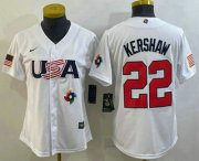 Wholesale Cheap Women's USA Baseball #22 Clayton Kershaw 2023 White World Classic Stitched Jerseys