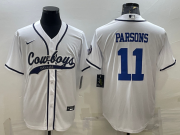 Wholesale Cheap Men's Dallas Cowboys #11 Micah Parsons White With Patch Cool Base Stitched Baseball Jersey