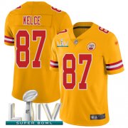 Wholesale Cheap Nike Chiefs #87 Travis Kelce Gold Super Bowl LIV 2020 Youth Stitched NFL Limited Inverted Legend Jersey