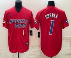 Wholesale Cheap Men's Puerto Rico Baseball #1 Carlos Correa Number 2023 Red World Baseball Classic Stitched Jerseys