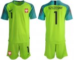 Wholesale Cheap Poland #1 Szczesny Shiny Green Goalkeeper Soccer Country Jersey