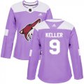 Wholesale Cheap Adidas Coyotes #9 Clayton Keller Purple Authentic Fights Cancer Women's Stitched NHL Jersey