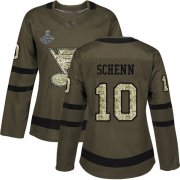 Wholesale Cheap Adidas Blues #10 Brayden Schenn Green Salute to Service Stanley Cup Champions Women's Stitched NHL Jersey