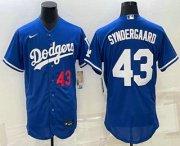Wholesale Cheap Men's Los Angeles Dodgers #43 Noah Syndergaard Number Blue Stitched MLB Flex Base Nike Jersey