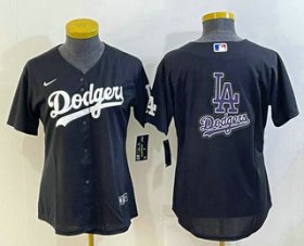 Wholesale Cheap Women\'s Los Angeles Dodgers Big Logo Black MLB Cool Base Nike Jerseys