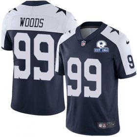 Wholesale Cheap Nike Cowboys #99 Antwaun Woods Navy Blue Thanksgiving Men\'s Stitched With Established In 1960 Patch NFL Vapor Untouchable Limited Throwback Jersey
