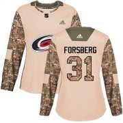 Wholesale Cheap Adidas Hurricanes #31 Anton Forsberg Camo Authentic 2017 Veterans Day Women's Stitched NHL Jersey