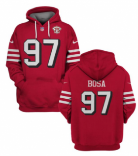 Wholesale Cheap Men\'s San Francisco 49ers #97 Nick Bosa 2021 Red 75th Anniversary Pullover Hoodie