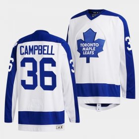 Wholesale Cheap Men\'s Toronto Maple Leafs #36 Jack Campbell White Classics Primary Logo Stitched Jersey